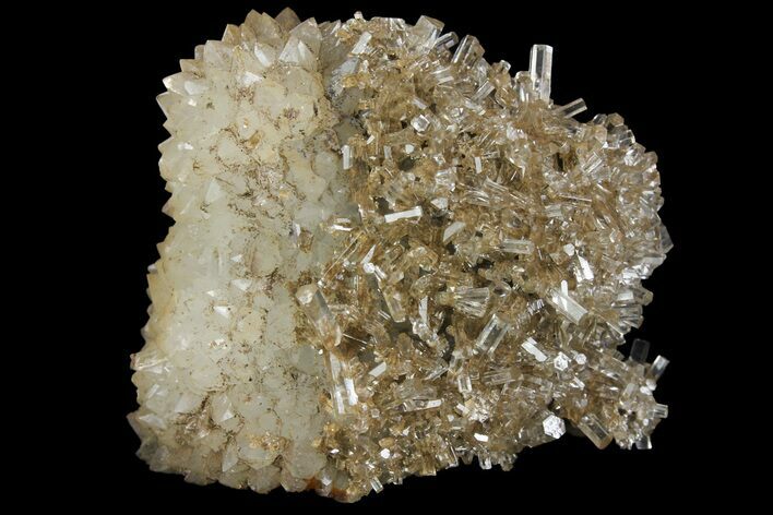 Transparent Columnar Calcite Crystal Cluster on Quartz - China #163997